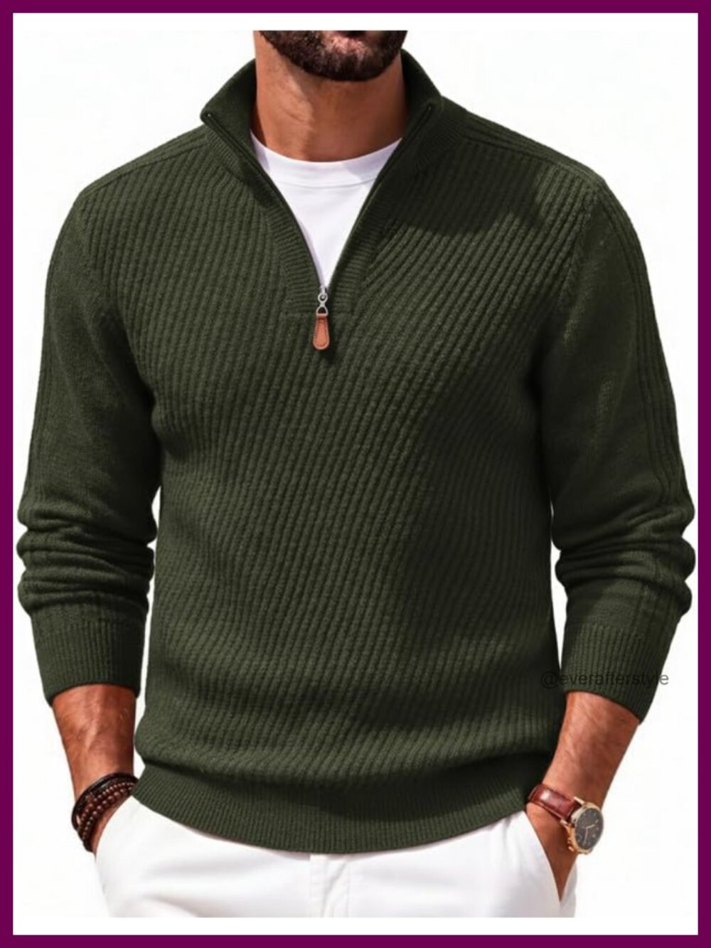 Mens Quarter Zip Pullover Sweater Slim Fit Knit Long Sleeve Mock Neck